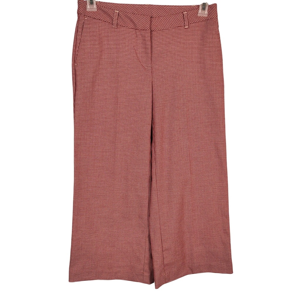 NWT J.Jill Womens 8P Houndstooth Wide Leg Crop Pants Red White Officecore Twee